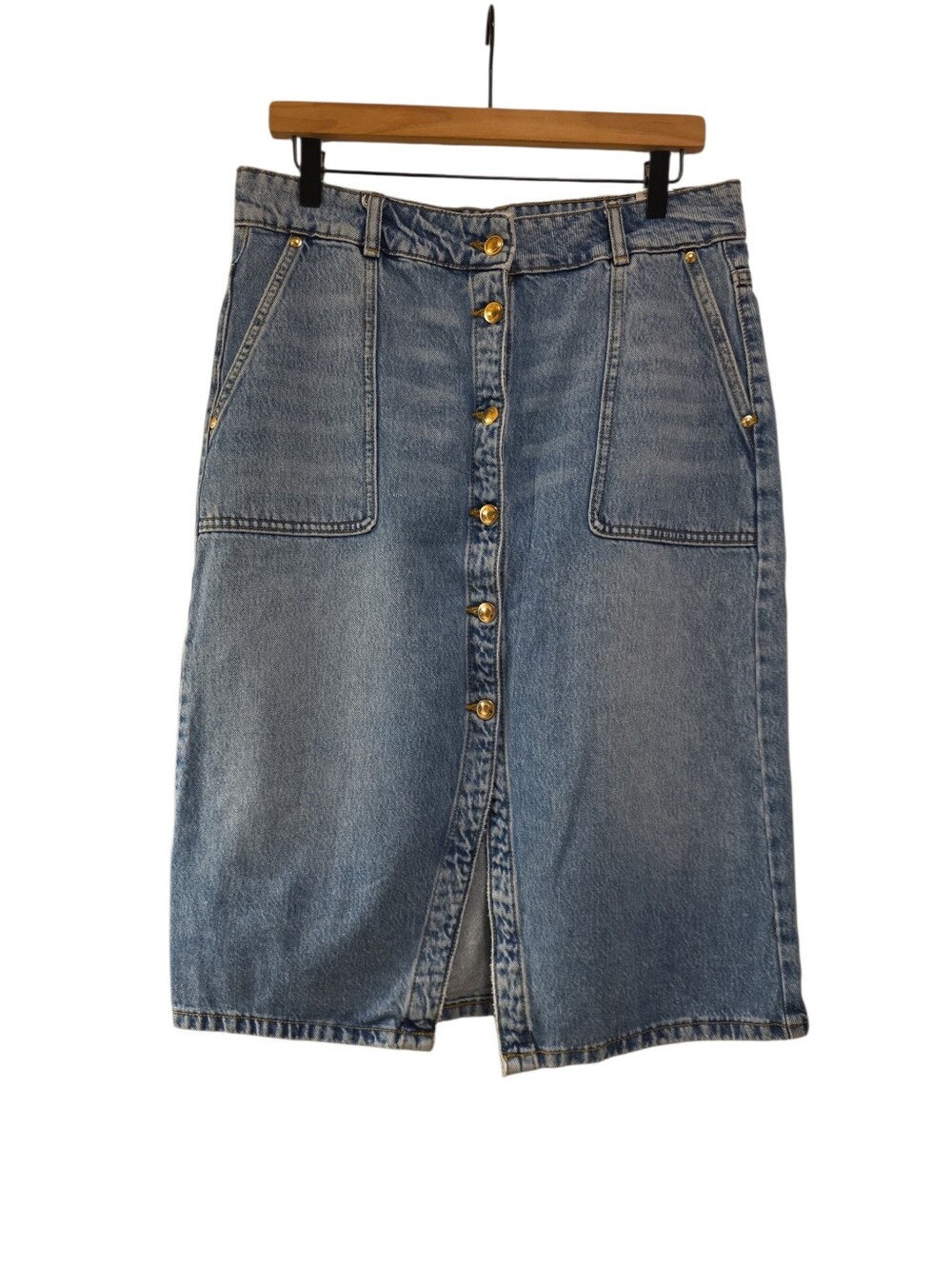 Michael Kors, Jean Skirt, Midi, Gold Tone Buttons Down The Front, Women's Sz 10,